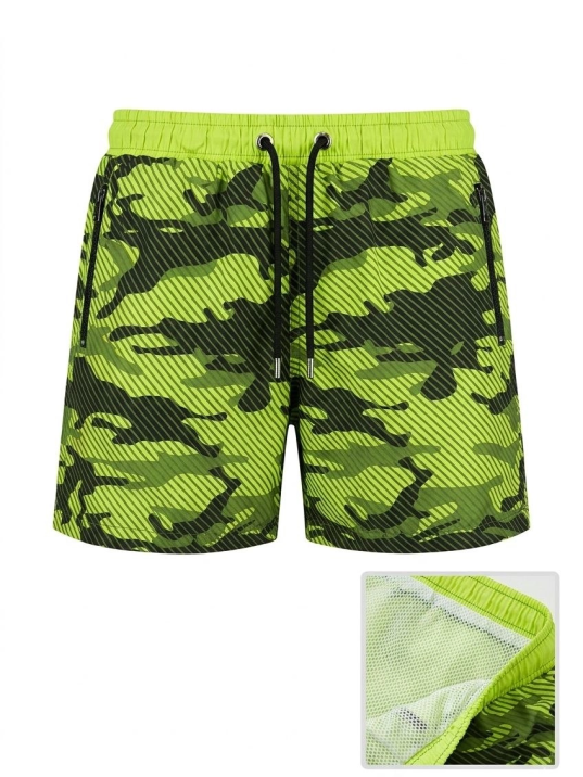 Kadın Deniz Şortu Fermuarlı Cepli File Astarlı Hızlı Kuruyan Premium - Neon Yeşili