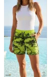 Kadın Deniz Şortu Fermuarlı Cepli File Astarlı Hızlı Kuruyan Premium - Neon Yeşili