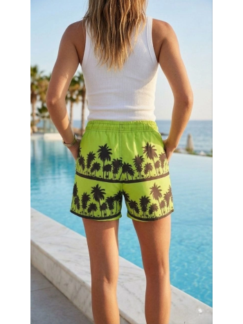 Kadın Deniz Şortu Fermuarlı Cepli File Astarlı Hızlı Kuruyan Premium - Neon Yeşili