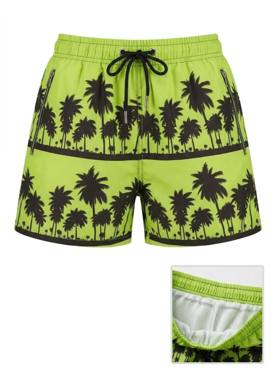 Kadın Deniz Şortu Fermuarlı Cepli File Astarlı Hızlı Kuruyan Premium - Neon Yeşili