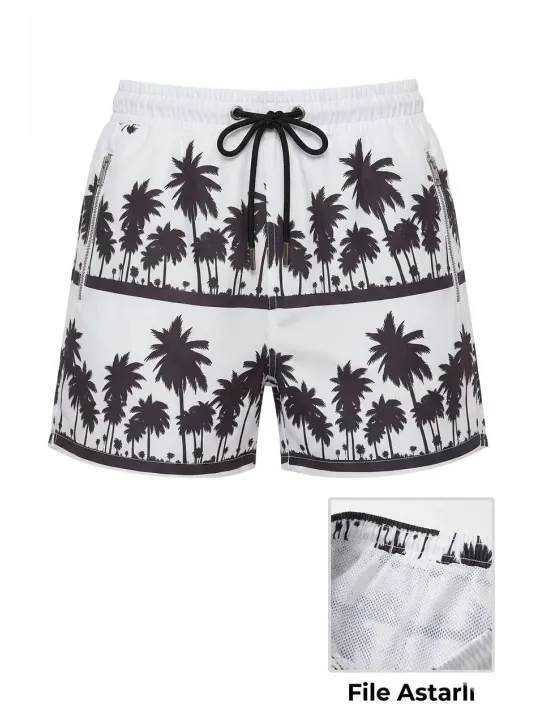 Kadın Deniz Şortu Fermuarlı Cepli File Astarlı Hızlı Kuruyan Premium - Beyaz