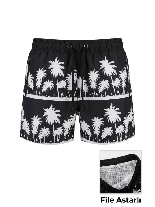 Kadın Deniz Şortu Fermuarlı Cepli File Astarlı Hızlı Kuruyan Premium - Siyah