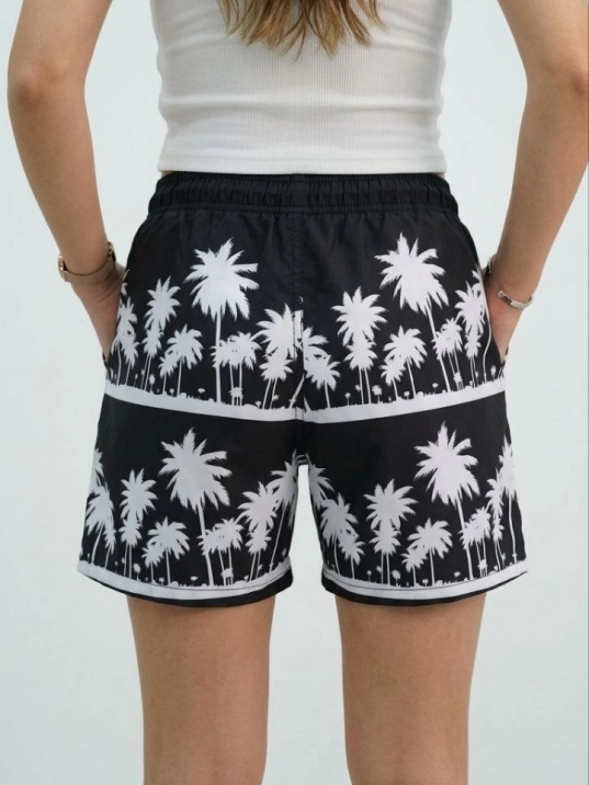 Kadın Deniz Şortu Fermuarlı Cepli File Astarlı Hızlı Kuruyan Premium - Siyah