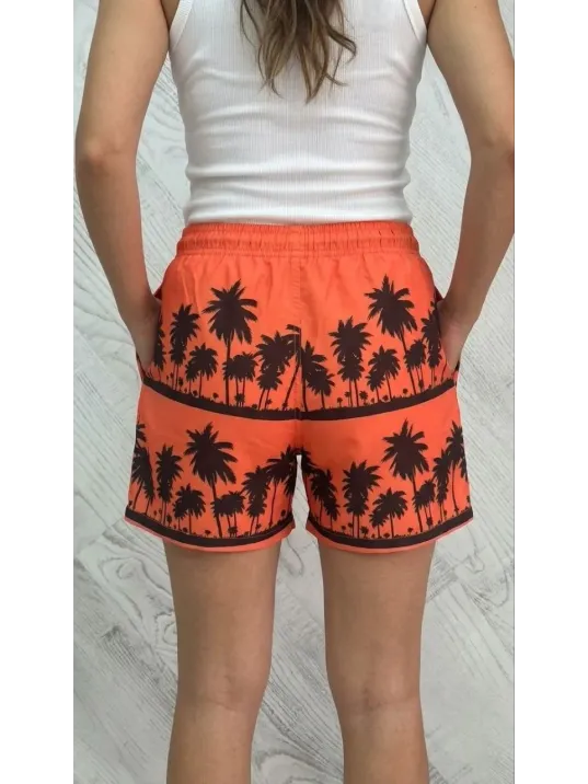 Kadın Deniz Şortu Fermuarlı Cepli File Astarlı Hızlı Kuruyan Premium - Turuncu