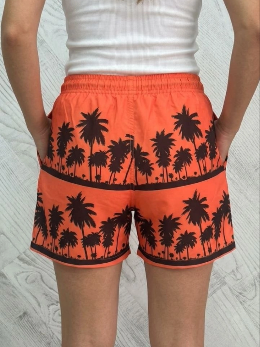 Kadın Deniz Şortu Fermuarlı Cepli File Astarlı Hızlı Kuruyan Premium - Turuncu