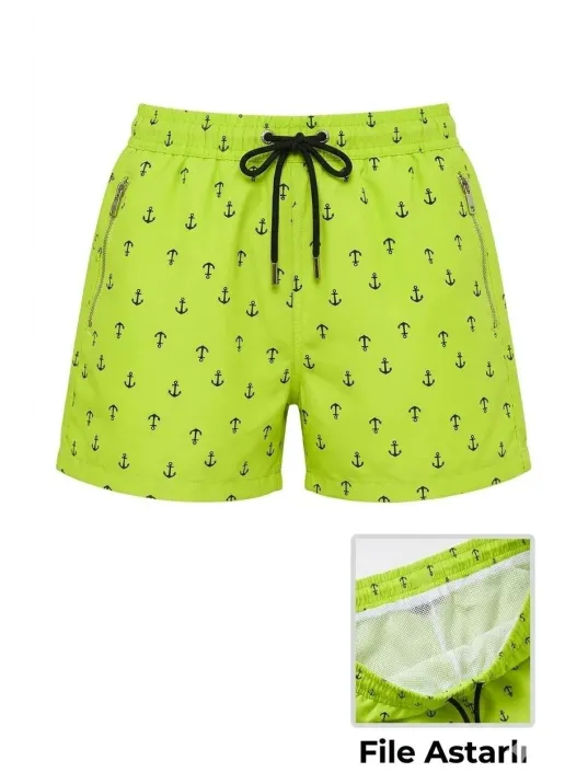 Kadın Deniz Şortu Fermuarlı Cepli File Astarlı Hızlı Kuruyan Premium - Neon Yeşili