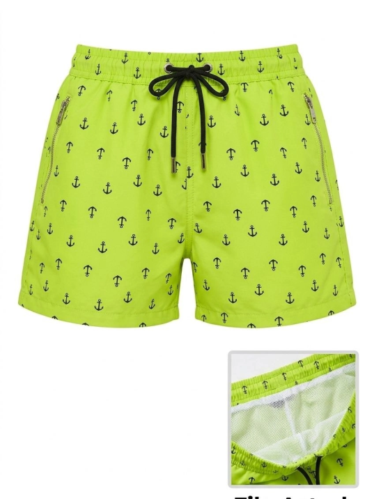 Kadın Deniz Şortu Fermuarlı Cepli File Astarlı Hızlı Kuruyan Premium - Neon Yeşili