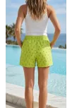 Kadın Deniz Şortu Fermuarlı Cepli File Astarlı Hızlı Kuruyan Premium - Neon Yeşili