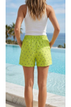 Kadın Deniz Şortu Fermuarlı Cepli File Astarlı Hızlı Kuruyan Premium - Neon Yeşili