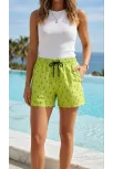 Kadın Deniz Şortu Fermuarlı Cepli File Astarlı Hızlı Kuruyan Premium - Neon Yeşili