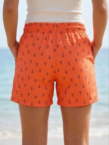 Kadın Deniz Şortu Fermuarlı Cepli File Astarlı Hızlı Kuruyan Premium - Turuncu