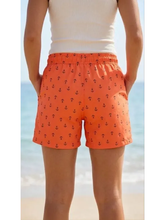 Kadın Deniz Şortu Fermuarlı Cepli File Astarlı Hızlı Kuruyan Premium - Turuncu