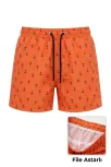Kadın Deniz Şortu Fermuarlı Cepli File Astarlı Hızlı Kuruyan Premium - Turuncu