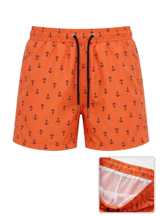 Kadın Deniz Şortu Fermuarlı Cepli File Astarlı Hızlı Kuruyan Premium - Turuncu