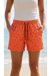 Kadın Deniz Şortu Fermuarlı Cepli File Astarlı Hızlı Kuruyan Premium - Turuncu