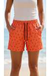 Kadın Deniz Şortu Fermuarlı Cepli File Astarlı Hızlı Kuruyan Premium - Turuncu