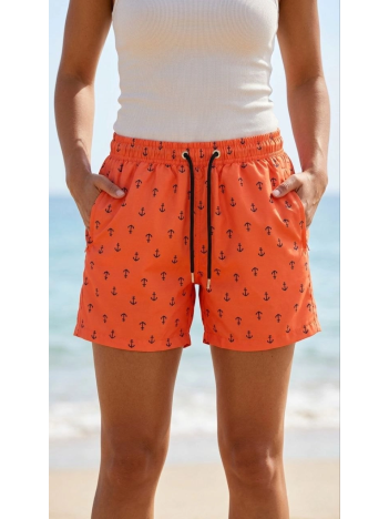 Kadın Deniz Şortu Fermuarlı Cepli File Astarlı Hızlı Kuruyan Premium - Turuncu