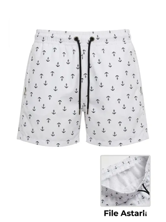 Kadın Deniz Şortu Fermuarlı Cepli File Astarlı Hızlı Kuruyan Premium - Beyaz