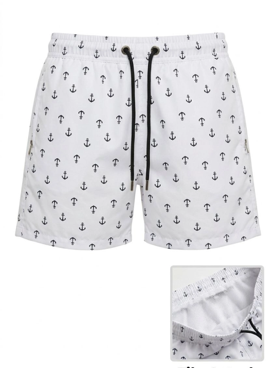 Kadın Deniz Şortu Fermuarlı Cepli File Astarlı Hızlı Kuruyan Premium - Beyaz