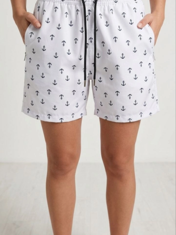 Kadın Deniz Şortu Fermuarlı Cepli File Astarlı Hızlı Kuruyan Premium - Beyaz