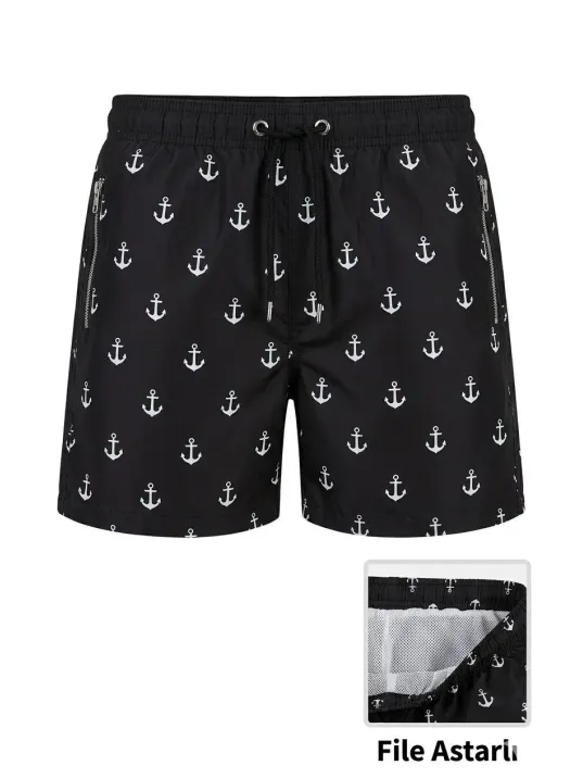 Kadın Deniz Şortu Fermuarlı Cepli File Astarlı Hızlı Kuruyan Premium - Siyah