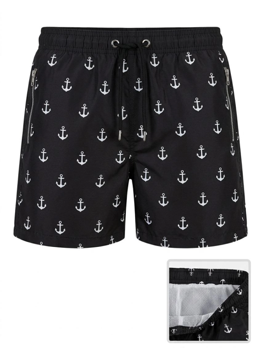 Kadın Deniz Şortu Fermuarlı Cepli File Astarlı Hızlı Kuruyan Premium - Siyah