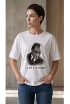 Kadın Atatürk Baskılı Tişört Kısa Kollu Bisiklet Yaka T-shirt - Beyaz