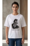 Kadın Atatürk Baskılı Tişört Kısa Kollu Bisiklet Yaka T-shirt - Beyaz