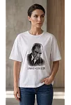 Kadın Atatürk Baskılı Tişört Kısa Kollu Bisiklet Yaka T-shirt - Beyaz