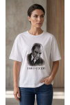 Kadın Atatürk Baskılı Tişört Kısa Kollu Bisiklet Yaka T-shirt - Beyaz