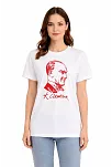 Kadın Atatürk Baskılı Tişört Kısa Kollu Bisiklet Yaka T-shirt - Beyaz
