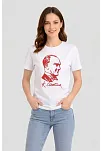 Kadın Atatürk Baskılı Tişört Kısa Kollu Bisiklet Yaka T-shirt - Beyaz