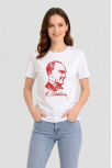 Kadın Atatürk Baskılı Tişört Kısa Kollu Bisiklet Yaka T-shirt - Beyaz