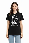 Kadın Atatürk Baskılı Tişört Kısa Kollu Bisiklet Yaka T-shirt - Siyah
