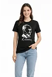 Kadın Atatürk Baskılı Tişört Kısa Kollu Bisiklet Yaka T-shirt - Siyah