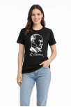 Kadın Atatürk Baskılı Tişört Kısa Kollu Bisiklet Yaka T-shirt - Siyah Kadın Atatürk Baskılı Tişört Kısa Kollu Bisiklet Yaka T-shirt - Siyah