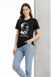 Kadın Atatürk Baskılı Tişört Kısa Kollu Bisiklet Yaka T-shirt - Siyah Kadın Atatürk Baskılı Tişört Kısa Kollu Bisiklet Yaka T-shirt - Siyah