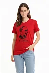 Kadın Atatürk Baskılı Tişört Kısa Kollu Bisiklet Yaka T-shirt - Kırmızı