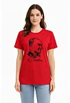 Kadın Atatürk Baskılı Tişört Kısa Kollu Bisiklet Yaka T-shirt - Kırmızı