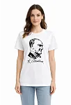 Kadın Atatürk Baskılı Tişört Kısa Kollu Bisiklet Yaka T-shirt - Beyaz
