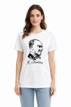 Kadın Atatürk Baskılı Tişört Kısa Kollu Bisiklet Yaka T-shirt - Beyaz Kadın Atatürk Baskılı Tişört Kısa Kollu Bisiklet Yaka T-shirt - Beyaz