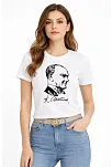 Kadın Atatürk Baskılı Tişört Kısa Kollu Bisiklet Yaka T-shirt - Beyaz