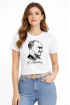 Kadın Atatürk Baskılı Tişört Kısa Kollu Bisiklet Yaka T-shirt - Beyaz Kadın Atatürk Baskılı Tişört Kısa Kollu Bisiklet Yaka T-shirt - Beyaz