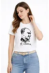 Kadın Atatürk Baskılı Tişört Kısa Kollu Bisiklet Yaka T-shirt - Beyaz