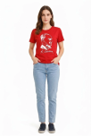 Kadın Atatürk Baskılı Tişört Kısa Kollu Bisiklet Yaka T-shirt - Kırmızı Kadın Atatürk Baskılı Tişört Kısa Kollu Bisiklet Yaka T-shirt - Kırmızı