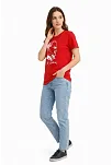 Kadın Atatürk Baskılı Tişört Kısa Kollu Bisiklet Yaka T-shirt - Kırmızı