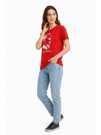 Kadın Atatürk Baskılı Tişört Kısa Kollu Bisiklet Yaka T-shirt - Kırmızı Kadın Atatürk Baskılı Tişört Kısa Kollu Bisiklet Yaka T-shirt - Kırmızı