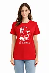 Kadın Atatürk Baskılı Tişört Kısa Kollu Bisiklet Yaka T-shirt - Kırmızı