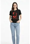 Kadın Atatürk Baskılı Tişört Kısa Kollu Bisiklet Yaka T-shirt - Siyah