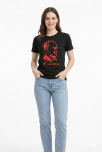 Kadın Atatürk Baskılı Tişört Kısa Kollu Bisiklet Yaka T-shirt - Siyah Kadın Atatürk Baskılı Tişört Kısa Kollu Bisiklet Yaka T-shirt - Siyah